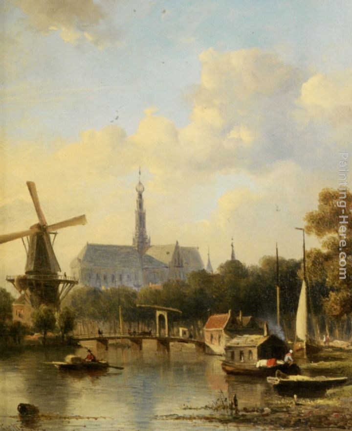Everhardus Koster A View of Haarlem with St Bavo Cathedral from the River